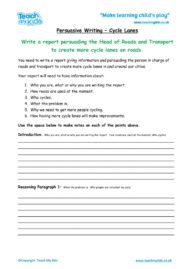 Worksheets for kids - persuasive-writing-cycle-lanes